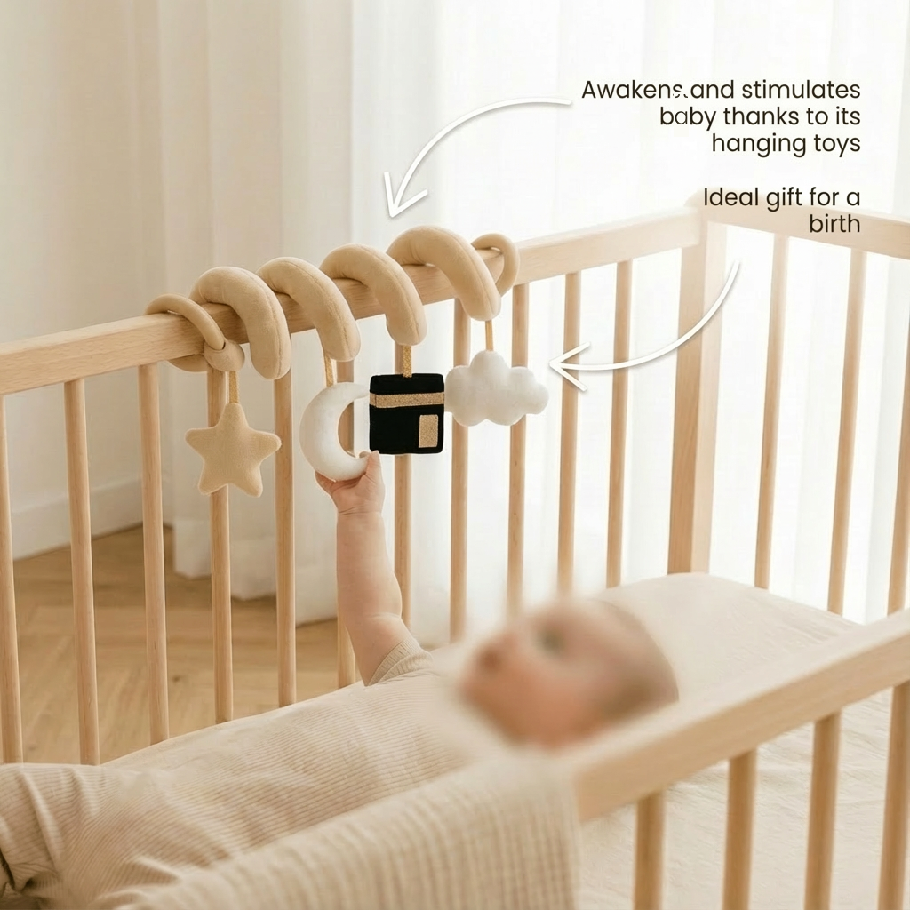 Kaaba spiral play arch awakens and stimulates baby with its hanging toys