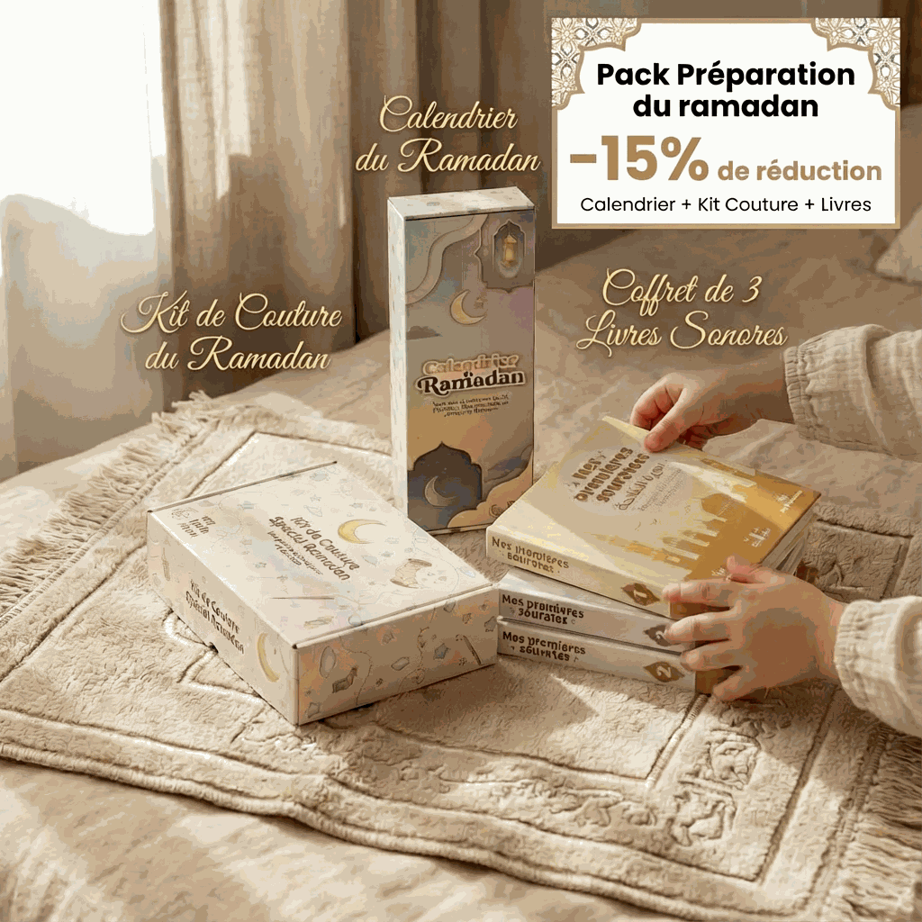 Pack cadeau Ramadan enfant avec livres sonores, kit couture et calendrier pour préparation festive